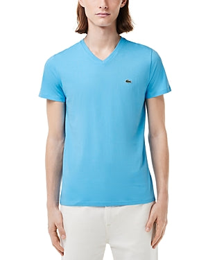 Lacoste Mens V-Neck Pima Cotton Tee Shirt 5 / Large Blue