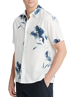 Vince Mens Classic Fit Short Sleeve Button Up Shirt Small White Blue Floral