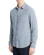 Vince Mens Regular Fit Mojave Plaid Long Sleeve Button Up Shirt Blue XS