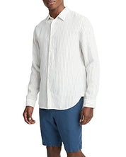 Vince Mens Classic Fit Long Sleeve Button Up Shirt White Striped XL