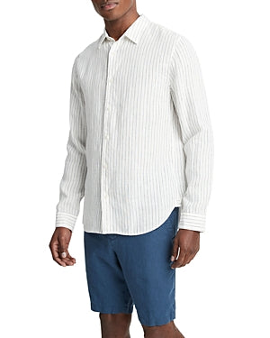 Vince Mens Classic Fit Long Sleeve Button Up Shirt White Striped XL