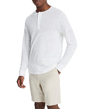 Vince Mens Regular fit Long Sleeve Henley Shirt Small White Linen