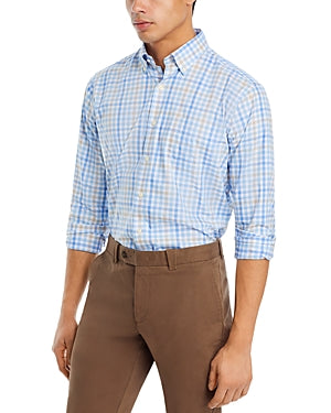 Peter Millar Mens Regular fit Long Sleeve Button-Up Shirt Small White Check