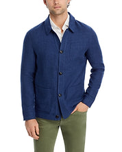 Peter Millar Mens Regular fit Button Down Chore Coat Large Blue Herringbone