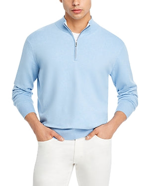 Peter Millar Mens Classic fit Long Sleeve Quarter zip Sweater Large Light Blue