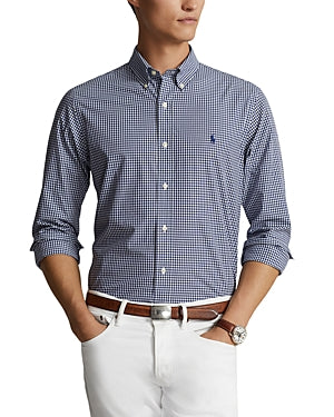 Polo Ralph Lauren Classic Fit Gingham Button Down Poplin Shirt Blue White Medium