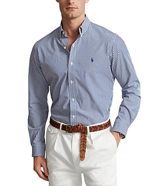 Polo Ralph Lauren Mens Classic Fit Button Down Shirt Blue White  Large