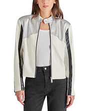 Steve Madden Women's Helayna Faux-Leather Moto Jacket Size XS Silver Grey