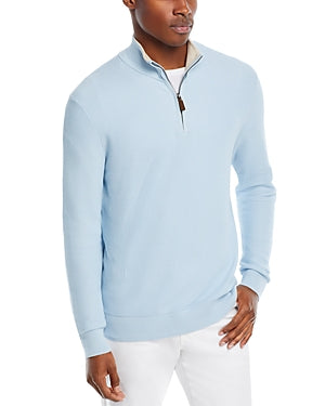 The Men's Store Cotton Tipped Textured Birdseye Half Zip Sweater Medium Blue