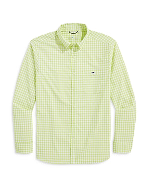 Vineyard Vines Mens Gingham on the Go Long Sleeve Button Down Shirt Green Medium