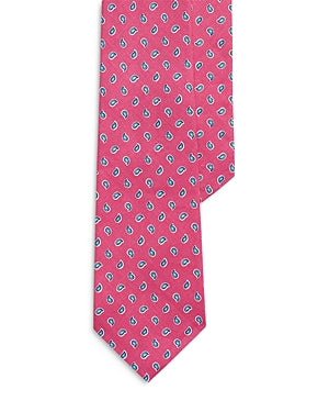 Polo Ralph Lauren Mens Linen Necktie Pink Paisley Tie