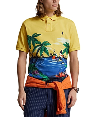 Polo Ralph Lauren Men's Classic Fit Tropical Mesh Polo Shirt Yellow Large