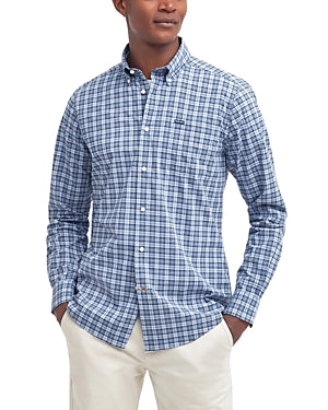 Barbour Mens Slim fit Long Sleeve Button-Up Shirt Large Blue Plaid Stretch