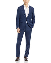 Canali Capri Wool & Linen Mélange Slim Fit Suit 42L / 36W Navy Blue Flat Pant