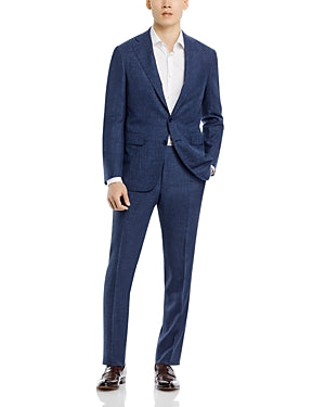 Canali Capri Wool & Linen Mélange Slim Fit Suit 42L / 36W Navy Blue Flat Pant