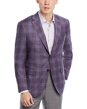 Canali Siena Plaid Regular Fit Sport Coat Blazer EU 52 US 42L Purple Wool Italy