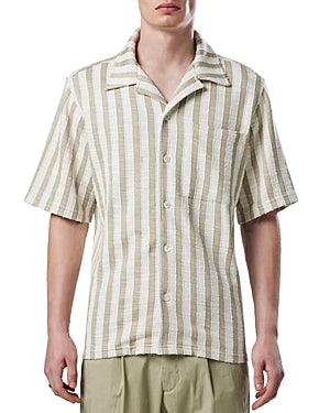 NN07 Julio Mens Striped Short Sleeve Button Up Shirt Beige XL
