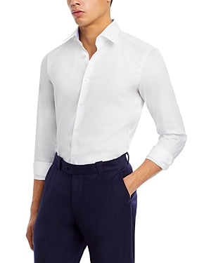 Hugo Boss Mens Slim fit Long Sleeve Button-Up Shirt Small White Solid