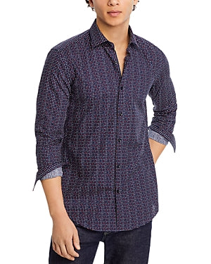 HUGO BOSS Men Slim fit Long Sleeve Button-Up Shirt Small Black Geometric