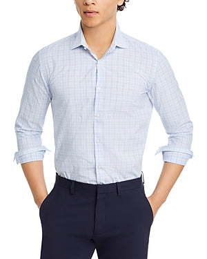 Hugo Mens Slim fit Dress Shirt Medium 15 in Long Sleeve Light Blue Plaid