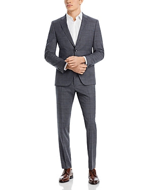 Hugo Boss Mens Plaid Slim Fit Stretch Wool Suit 40R / 34W Grey Blue Plaid
