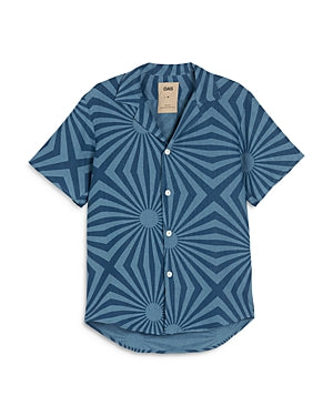 Oas Mens Costal Cortado Cuba Linen Button Up Camp Shirt Blue XL