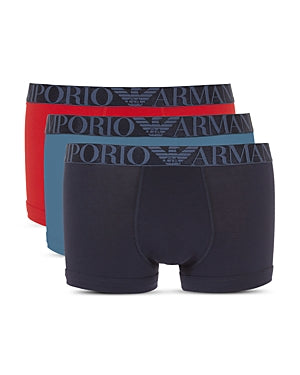 Emporio Armani Mens 3 Pack Trunks Underwear Large Blue
