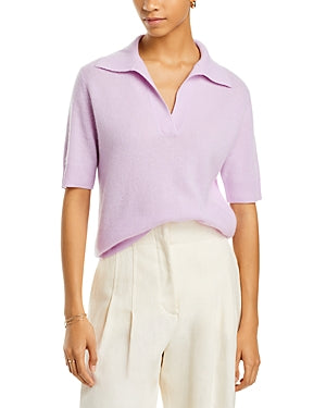 Private Label Womens Cashmere Short Sleeve Polo Sweater Large Purple Iris