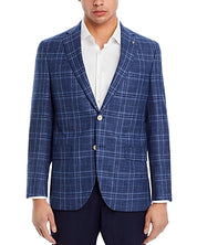 Jack Victor Conway Melange Plaid Regular Fit Sport Coat 40R Blue Wool