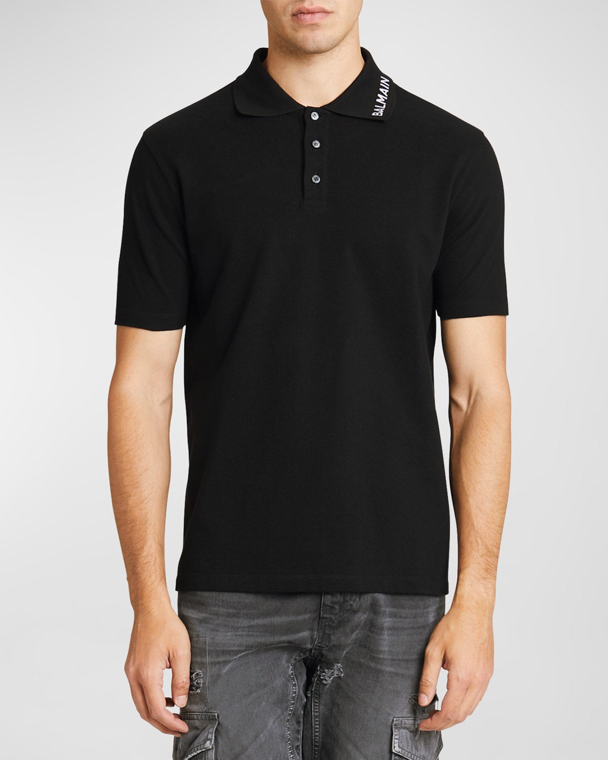 Balmain Mens Regular fit Short Sleeve Polo Shirt XXL Black Solid