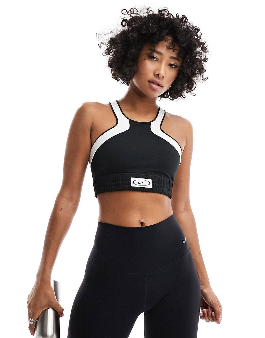Nike Womens High Neck Medium Support Sports Bra Colorblock Black White XL