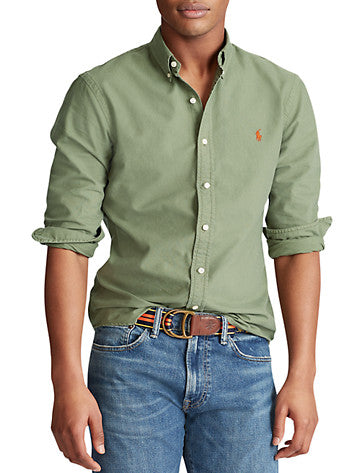 Polo Ralph Lauren Mens Big and Tall Dyed Oxford Sport Shirt Sage Green XLT
