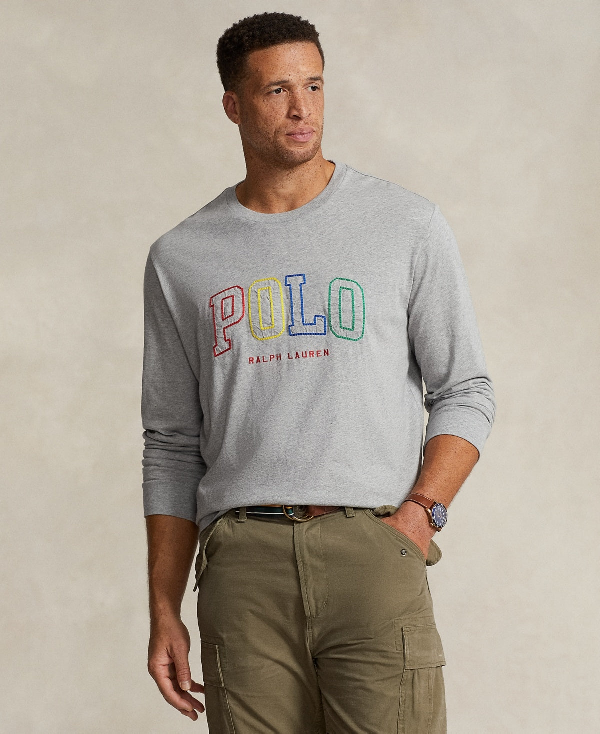 Polo Ralph Lauren Men's Big & Tall Long Sleeve Logo T Shirt Grey 3XB