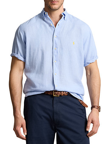 Polo Ralph Lauren Mens Relaxed fit Short Sleeve Button-Up Shirt 3XLT Blue Solid