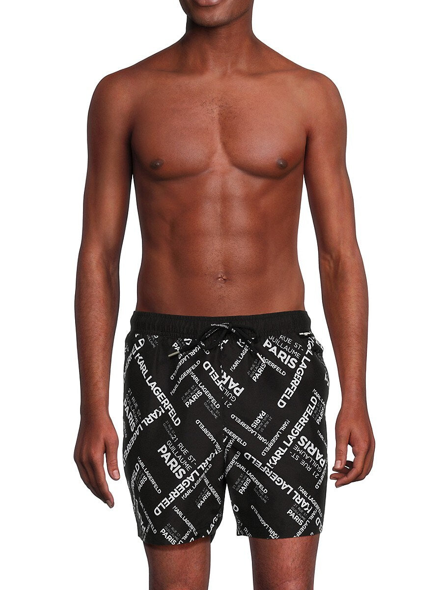 Karl Lagerfeld Paris Mens Regular fit Swim Trunks Swimwear XXL Black White Logo