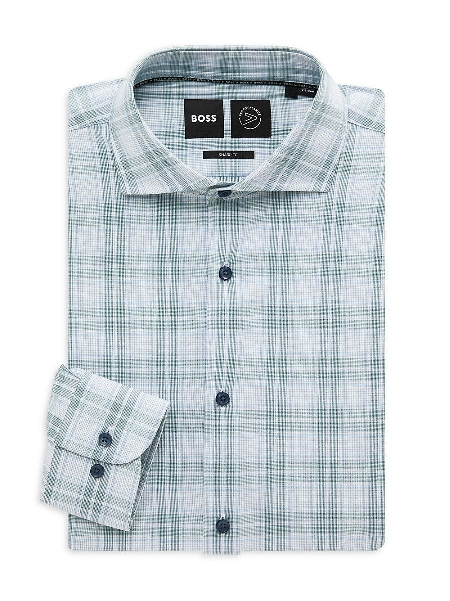 Hugo Boss Mens Slim fit Long Sleeve Button-Up Shirt XL Green Plaid