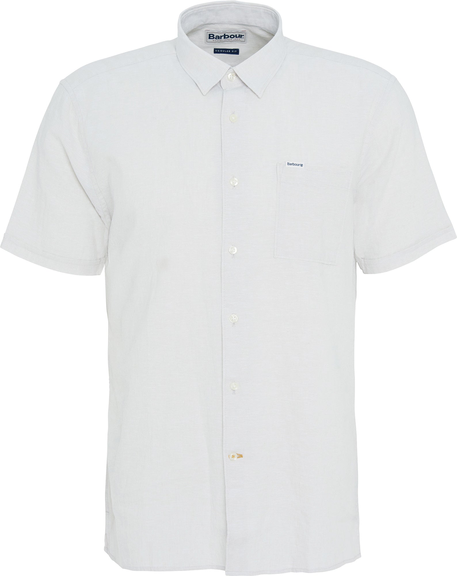 Barbour Mens Regular fit Short Sleeve Button-Up Shirt XXL Beige Solid Linen