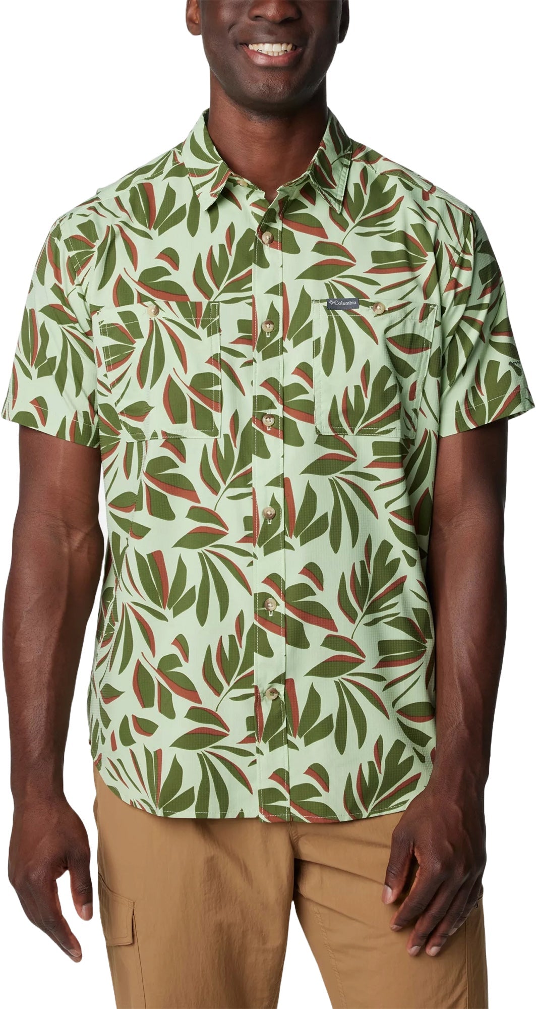 Columbia Men Regular fit Short Sleeve Button-Up Shirt Small Green