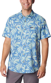Columbia Mens Regular fit Short Sleeve Button-Up Shirt Medium Blue