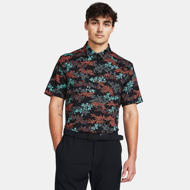 Under Armour Mens Loose fit Short Sleeve Polo Shirt XL Black Floral