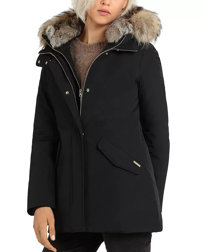 WOOLRICH Womens Valentine Fur Trim Parka Coat XS Black Down