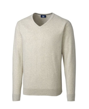 Cutter and Buck Mens Long Sleeve V Neck Sweater Beige Large