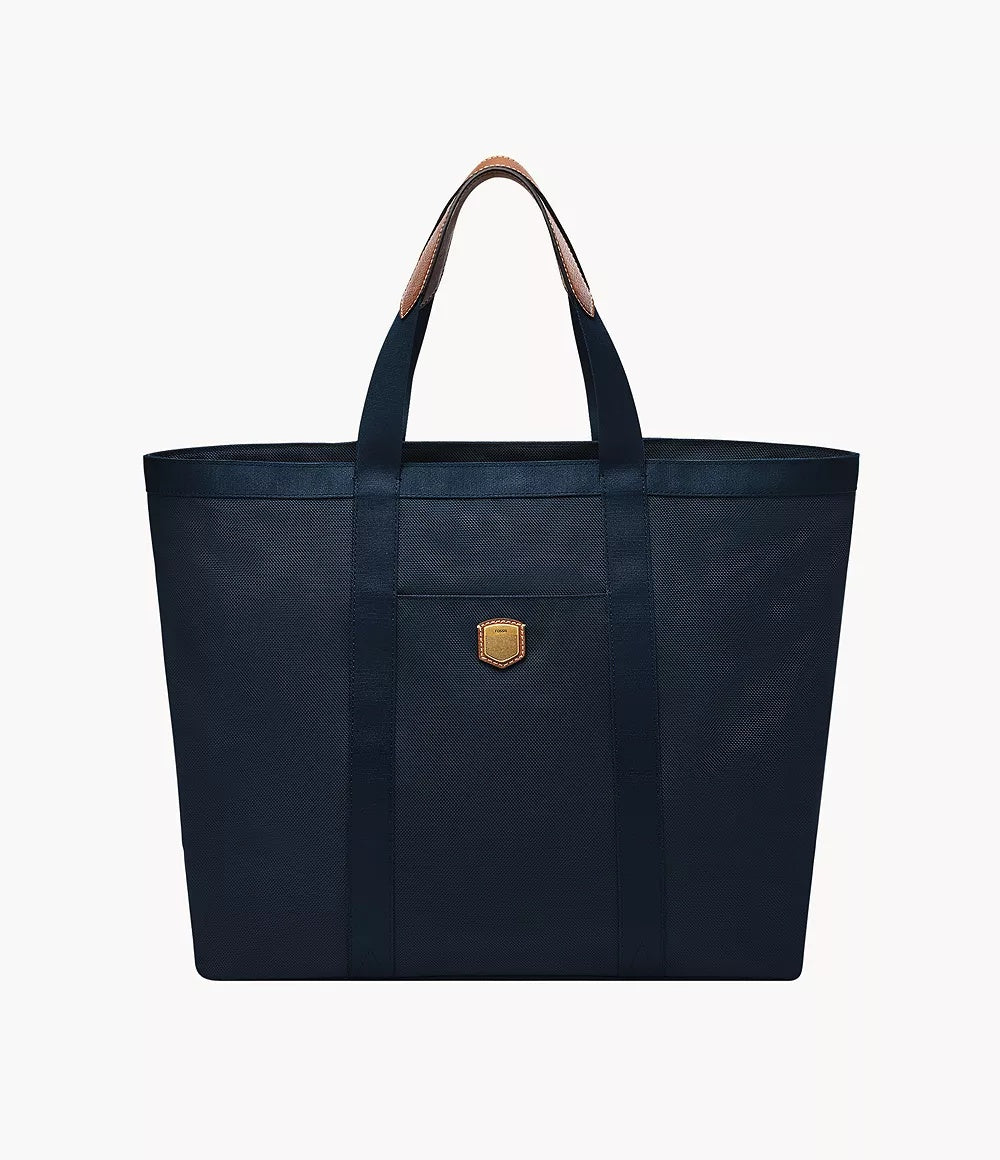 Fossil Two 8" Handles Hayes Tote with Zipper Bags Blue