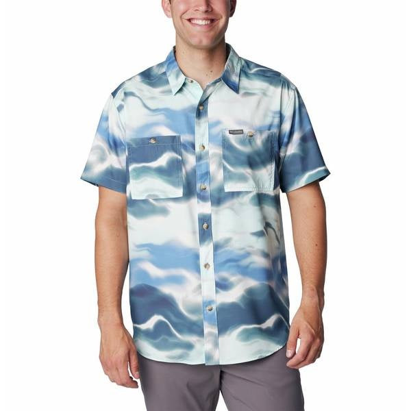 Columbia Mens Regular fit Short Sleeve Button-Up Shirt Medium Blue