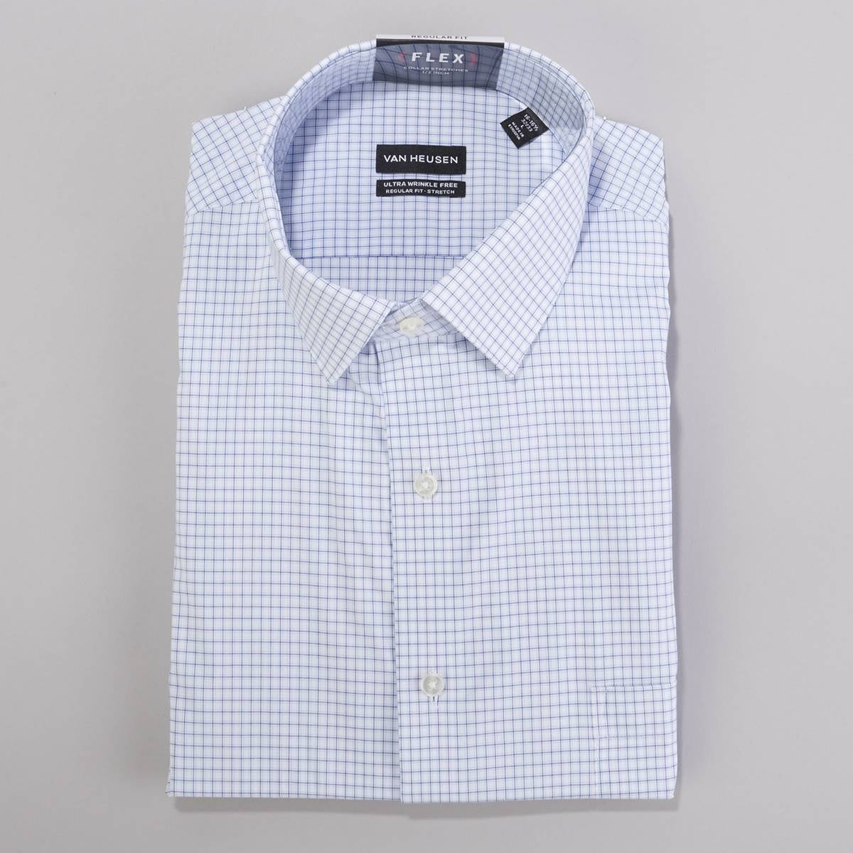 Van Heusen Men Regular fit Button-Up Shirt Medium 15-15.5 32-33 BLUE Plaid