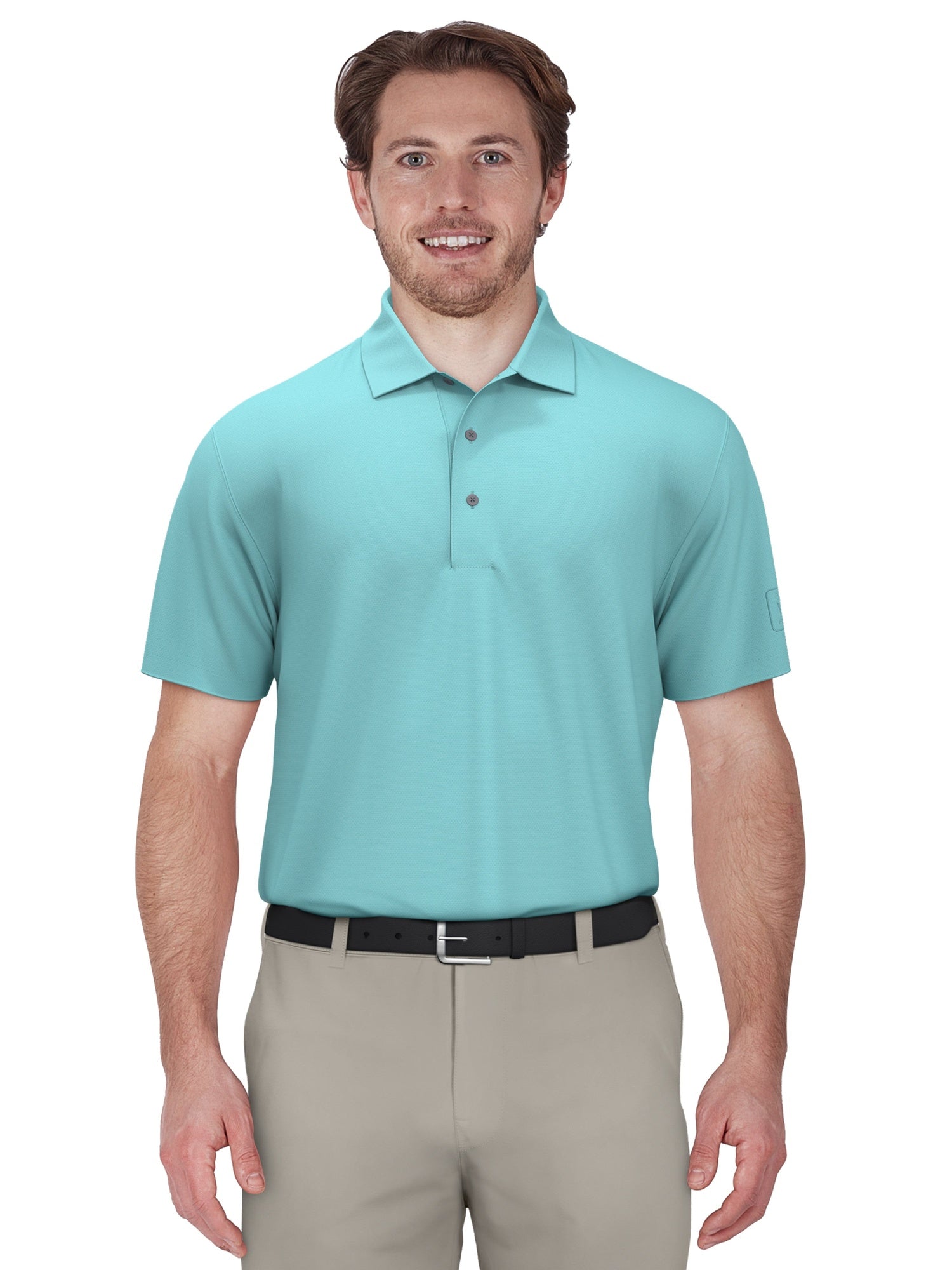 Pga Tour Mens Regular fit Short Sleeve Polo Shirt Small Aqua Blue Solid