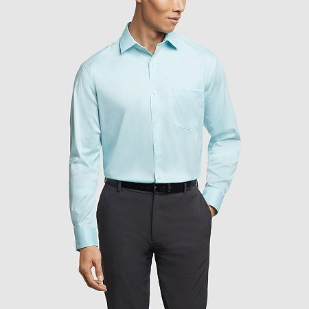 Van Heusen Mens Regular fit Dress Shirt Medium 15-15.5 34-35 Aqua Blue Solid