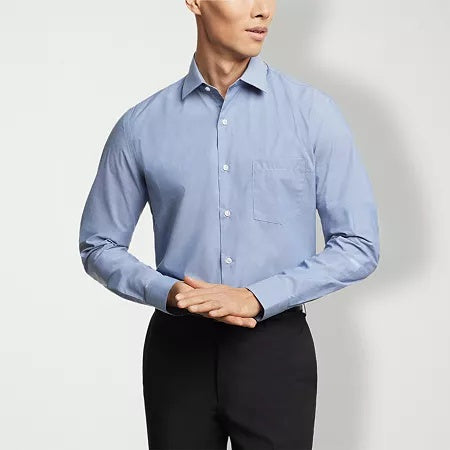Van Heusen Mens Regular fit Dress Shirt Large 16-16.5 32-33 Blue Solid