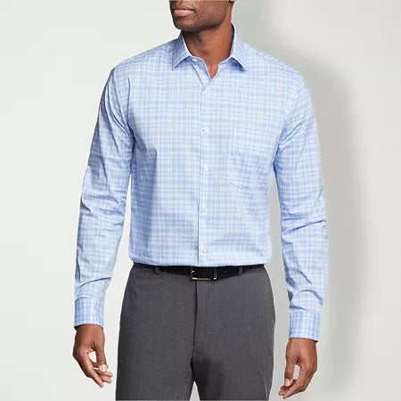 Van Heusen Mens Regular fit Dress Shirt XL 17-17.5 32-33 Blue Plaid