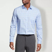 Van Heusen Mens Regular fit Dress Shirt Large 16-16.5 32-33 Light Blue Plaid
